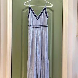 Blue and while striped full length jumpsuit